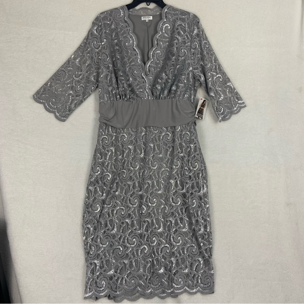 Kiyonna Women's Metallic Lace Dress Midi NWT 3/4 Sleeve Cocktail Plus Size 2